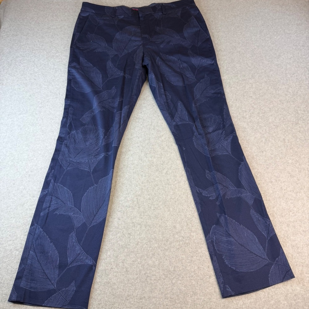 Murano Evan Fit Mens 34x32 Navy Blue Tropical Leaf Print Flat Front Pants